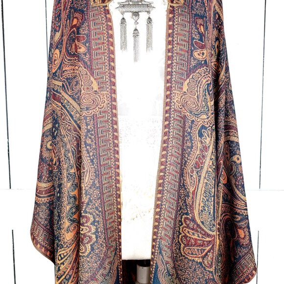 Hooded orange tribal pashmina kimono cover up - Picture 5 of 7